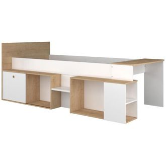 Vente-Unique Vente-unique - Letto combinato 90 x 200 cm con scrivania e ripiani Bianco e Naturale - paloma