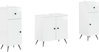 vidaXL Juego De Gabinete De Ba&ntilde;o De 2 Piezas Breda Blanco Brillante Vidaxl