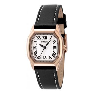 Invicta Accessoires, Dames, Zwart, ONE Size, Leer, Wildflower Rond Horloge