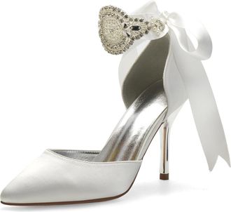 Miyoopark Wedding and Evening Shoes for Women Prom Pumps with Ribbon M531 Ivory UK 6.5