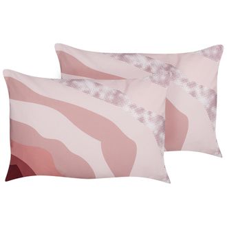 Beliani Conjunto De 2 Cojines De Jard&iacute;n Almohada De Exterior 40 X 60 Cm Poli&eacute;ster Impermeable Estampado Abstracto Rosa Campei