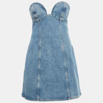 Magda Butrym Blue Denim Strapless Mini Dress