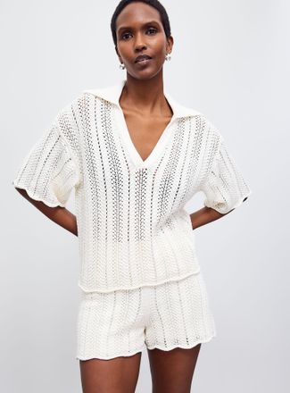 BOSS Womens Johnny collar scalloped openwork sweater