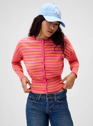 Twik Womens Striped fitted-waist Cardigan Sweater