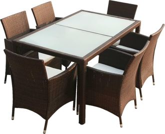 vidaXL Set Comedor De Jard&iacute;n 7 Piezas Y Cojines Rat&aacute;n Sint&eacute;tico Marr&oacute;n Vidaxl