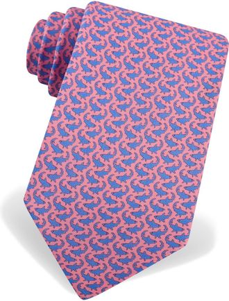 Alynn Micro Sharks Silk Tie Necktie - Mens Animal Print Pink Neck Tie