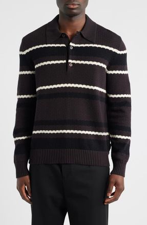 Nn.07 Alfie 60019 Stripe Long Sleeve Organic Cotton Polo Sweater in Dusky Port at Nordstrom, Size X-Large