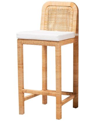 Baxton Studio Zariah Modern Bohemian Rattan & Mahogany Bar Stool