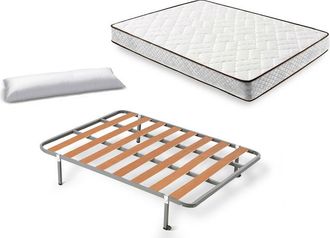 HOGAR 24 Cama Completa - Colch&oacute;n Flexitex Con Tejido 3d Y Aloe Vera, Altura 18 Cm + Somier Basic Con Patas De 32 Cm + Almohada De Fibra, 135x190 Cm