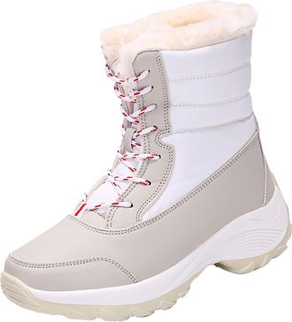 Generic Padded Warm Boots Female Winter New Medium High Boots Outdoor Non Thick High Top Cotton Shoes Winter Boots for Women Knee Length (White, 3.5)
