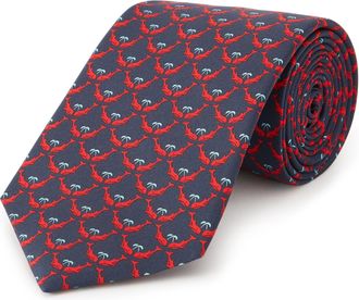 Oliver Brown Pure Silk Whale Tie - Navy/Red