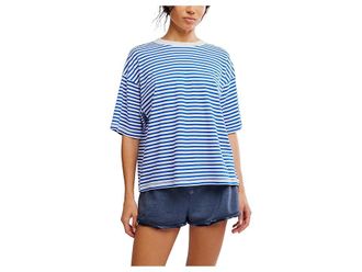 Free People Movement Printed Tackle T-Shirts Womens Workout Court Stripe Electric : MD (Womens 8-10), Cotton