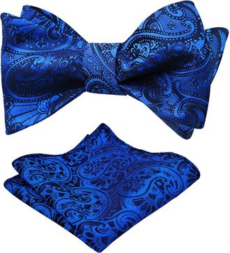 Alizeal Mens Paisley Jacquard Tuxedo Self Bow Tie with Hanky Set for Wedding Party (4(L) 2.5(W), Royal Blue)