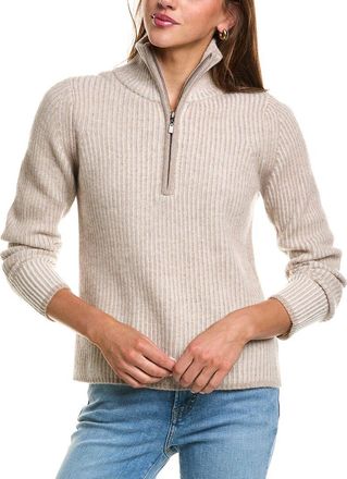 Fort&eacute; Cashmere Plaited Rib Zip Mock 100% Cashmere Sweater