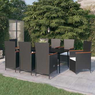 vidaXL Juego De Comedor De Jard&iacute;n 9 Piezas Con Cojines Negro Vidaxl