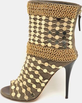 Giuseppe Zanotti Khaki Canvas Chain Embellished Mid Calf Boots