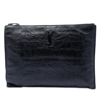 Saint Laurent Pre-owned Saint Laurent Croc Embossed Leather Monogram Document Holder Ladies N1P33WD68FFR1ORE