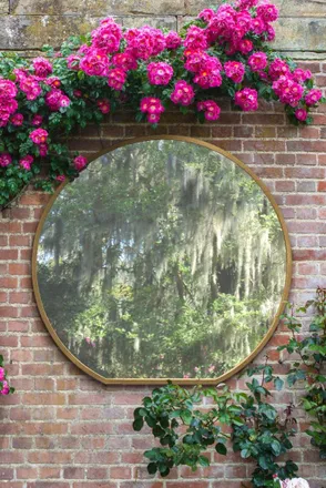 MirrorOutlet Gold Framed Flat Bottom Circular Garden Wall Mirror (126CM X 120CM) | Size: 1 Pack