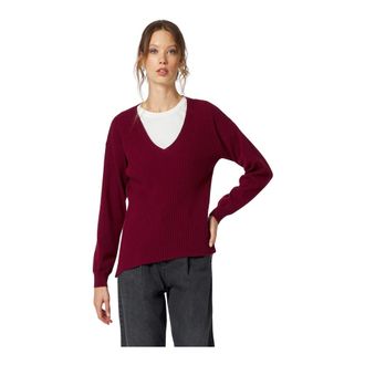 Manila Grace Asymmetrische V-hals Top - Dames - V-hals truien - Rood - L - Wol - Truien & Vesten