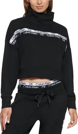 Calvin Klein Activewear Performance Double-Stripe Logo Pullover Top In Black