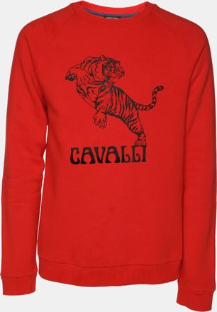 Roberto Cavalli Orange Cotton Knit Blend Tiger Print Sweatshirt