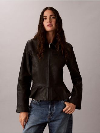 Calvin Klein Jeans Calvin Klein Womens Distressed Faux Leather Moto Jacket - Black - XL