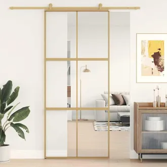 vidaXL Vidaxl - Puerta Corredera Dorada De Vidrio Esg Transparente Y Aluminio