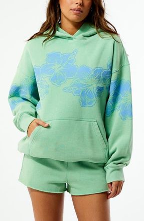 PacSun Hibiscus Print Cotton Blend Hoodie in Green at Nordstrom, Size Xx-Small