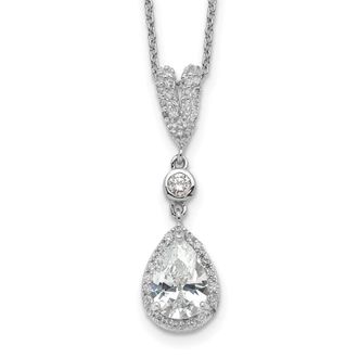 Diamond2Deal Sterling Silver Cubic Zirconia Teardrop and Bezel Halo Necklace 18