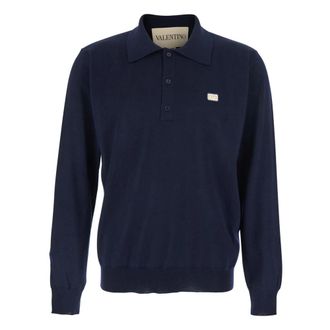 Valentino Garavani Gebreide trui met ronde hals - Heren - Ronde hals truien - Blauw - L - Wol - Truien & Vesten