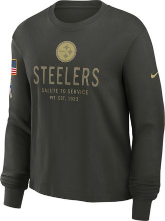 Nike Pittsburgh Steelers Salute to Service Sideline Nike Womens Dri-FIT NFL Long-Sleeve T-Shirt in Brown | 02GD3JGA2S-MVY