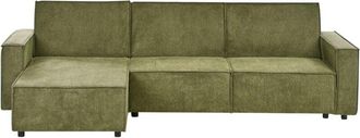 Beliani Beliani - Right Hand Fabric Corner Sofa Dark Green Polyester Sleeping Function Romedal