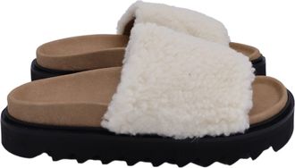 IRIS & INK Poppy Faux Shearling Slides In White Wool