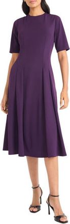 Maggy London Double Pleat A-Line Midi Dress in Luxe Plum at Nordstrom, Size 10