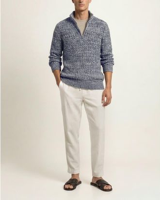Orlebar Brown Lennard Half Zip Classic Fit Long Sleeve Knitted Polo Shirt in Night Iris Mix at Nordstrom, Size Xx-Large