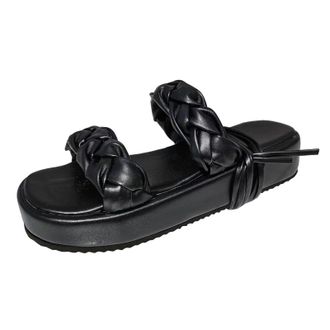 Generic Uwdiohq Womens Low Wedge Sandals Ladies Fashion Summer Solid Color Leather Woven Ankle Strap Thick Sole Max Cushioning Women Wide Width Fit For White 