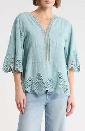 Democracy Crochet Cotton Peplum Top in Aqua Haze at Nordstrom Rack, Size X-Small