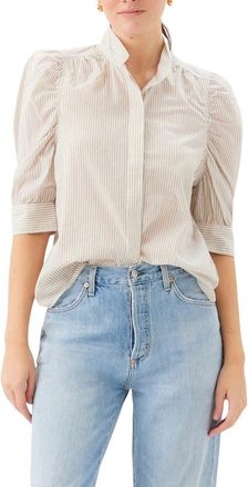 Fifteen Twenty Maria Embellished Stripe Shirt in Off White W/Black at Nordstrom, Size Medium