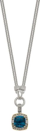 Diamond2Deal Sterling Silver with 14K Accent Cushion London Blue Topaz and Diamond Pendant Necklace