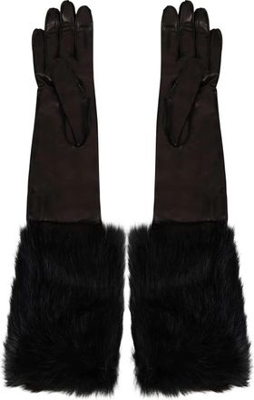 Alberta Ferretti Lange Fleece Handschoenen - Dames - Handschoenen - Zwart - 7 1/2 IN - Leer - Accessoires