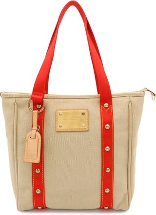 Louis Vuitton Beige Red Color Canvas Shoulder Bag Tote Bag (Pre-Owned)