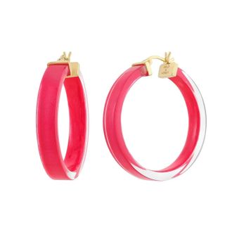 Gold & Honey Womens Flat Illusion Lucite Hoop Earrings In Pink Peacock