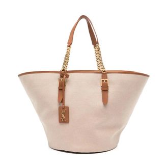 Saint Laurent Cassandre-tag Canvas Tote Bag - female - Saint Laurent - Shopping Bags - Beige - ONE SIZE - Bags
