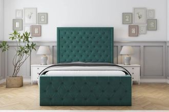 Sloomy Vienna Plush Special Bed Frame. With 50 Upholstered Headboard in Emerald | Size: Double