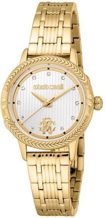 Roberto Cavalli Textured Crystal Quartz Bracelet Watch, 30mm in Gold at Nordstrom Rack