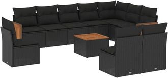vidaXL Set De Sof&aacute;s De Jard&iacute;n 11 Pzas Y Cojines Rat&aacute;n Sint&eacute;tico Negro Vidaxl