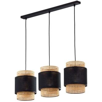 Luminosa Light Designs TK Boho L&aacute;mpara colgante de techo Bar, color negro, rat&aacute;n, 3 bombillas E27