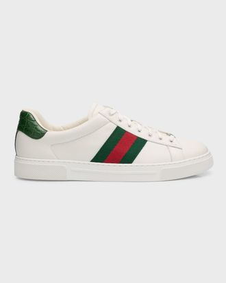 Gucci Men & apos;s Ace Leather Web Low-Top Sneakers