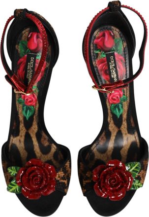 Dolce & Gabbana Womens Brown Leopard Crystal Roses Sandals Shoes Pl+se+vi+goat