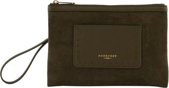 Pourchet Tassen, Dames, Groen, ONE Size, Leer, Cassis Daim Clutch